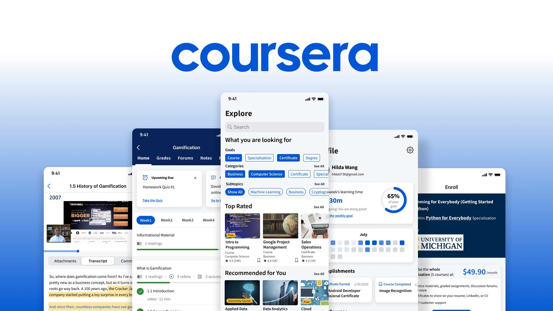 نمای داشبورد کاربری پلتفرم کورسرا