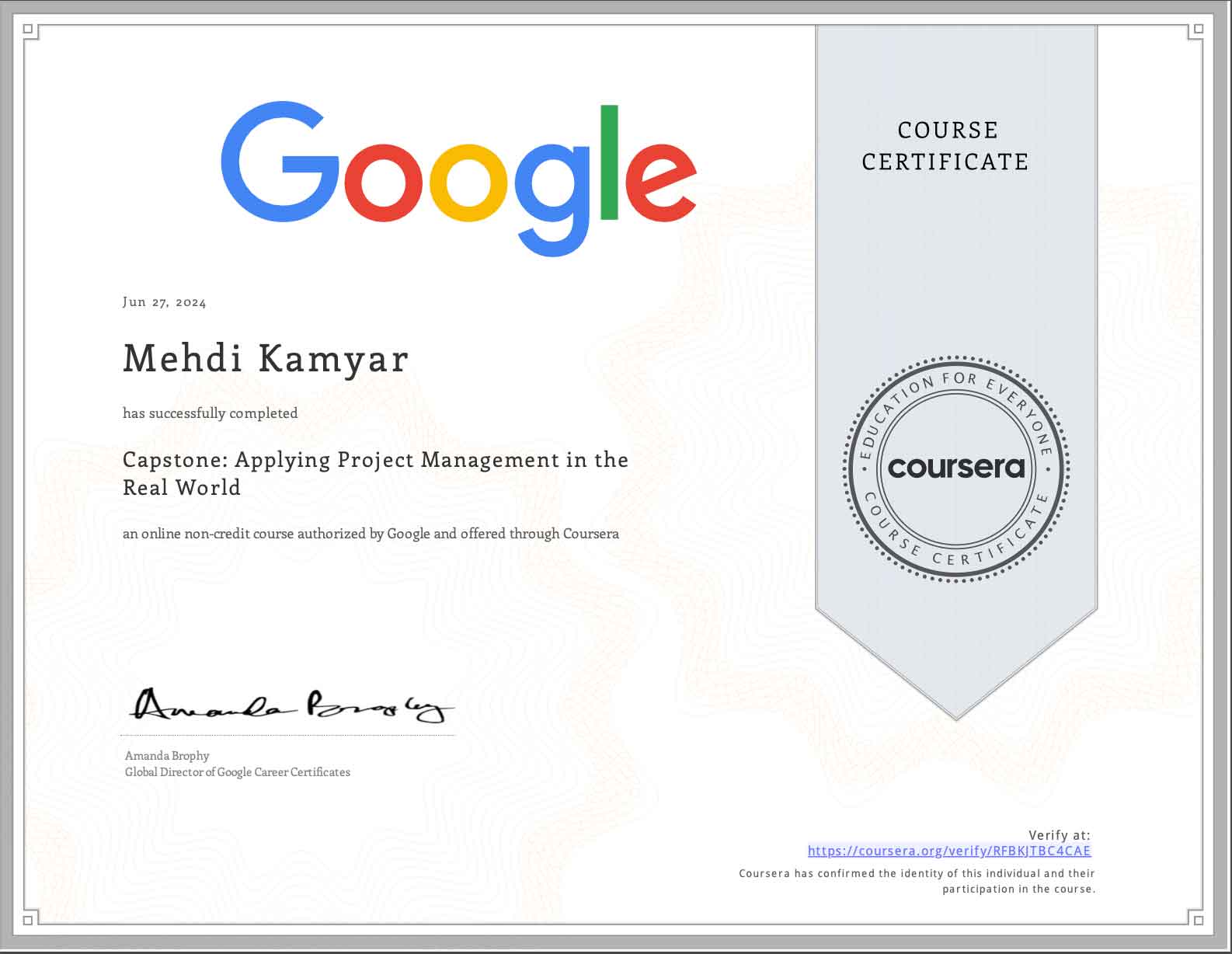 دوره پروژه نهایی گوگل