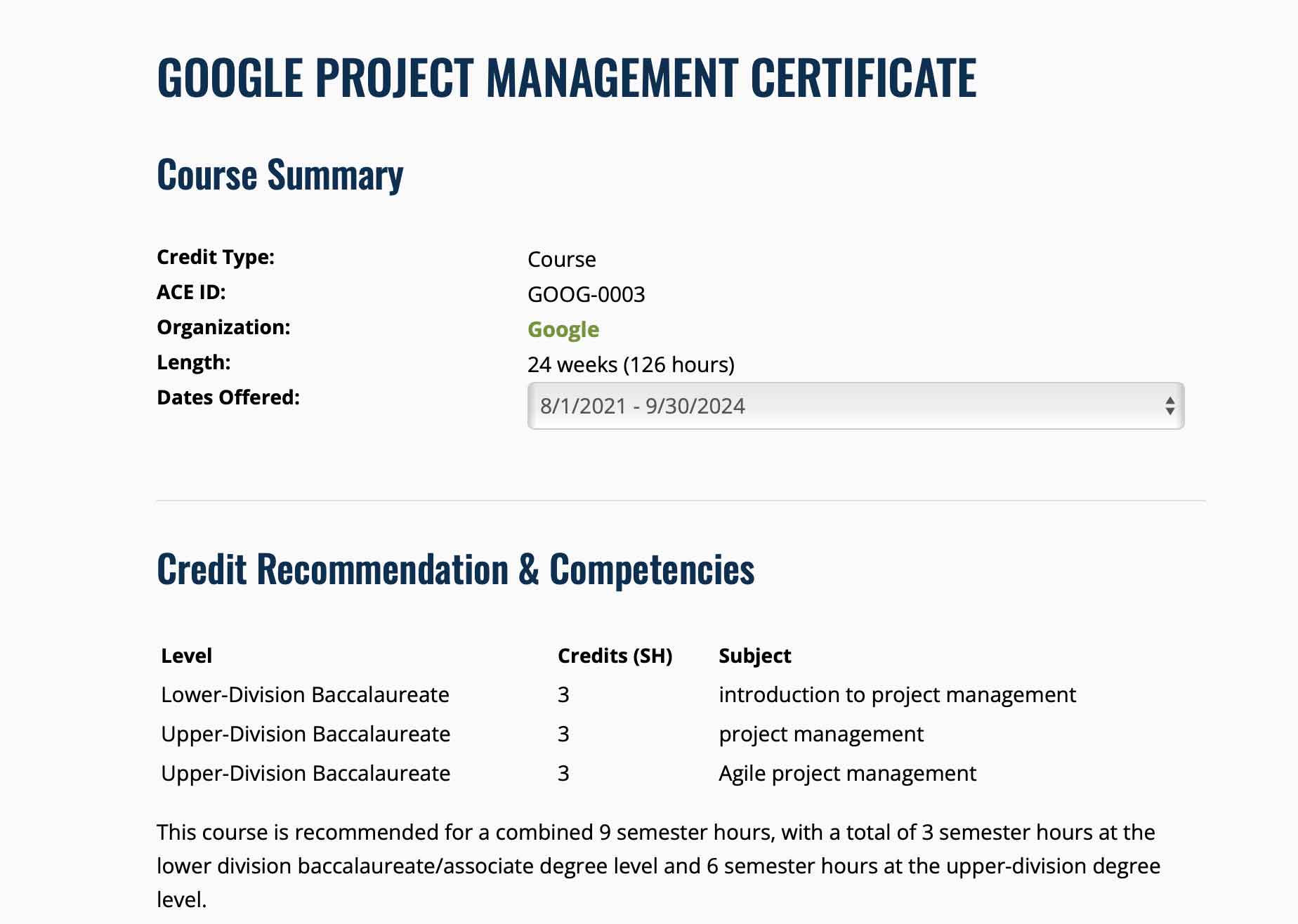اطلاعیه شورای آموزشی ایالات متحده درباره دوره مدیریت پروژه گوگل
